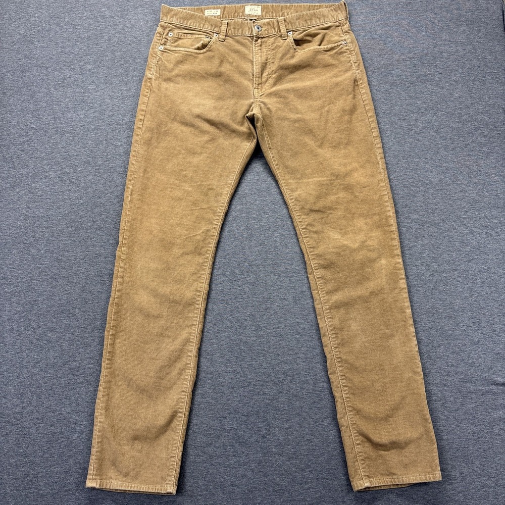 J Crew 484 Slim Fit Corduroy Pants Mens 34x33 TAG-34x34 Brown Stretch Straight